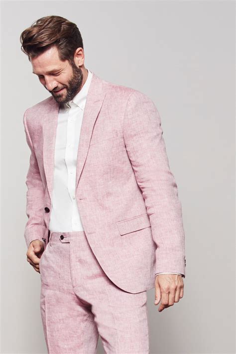 pink linen suit for men.